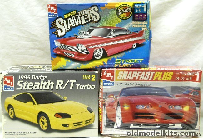AMT 1/25 6543 1995 Dodge Stealth R/T Turbo / 8129 Dodge Concept Car / Plymouth Fury plastic model kit